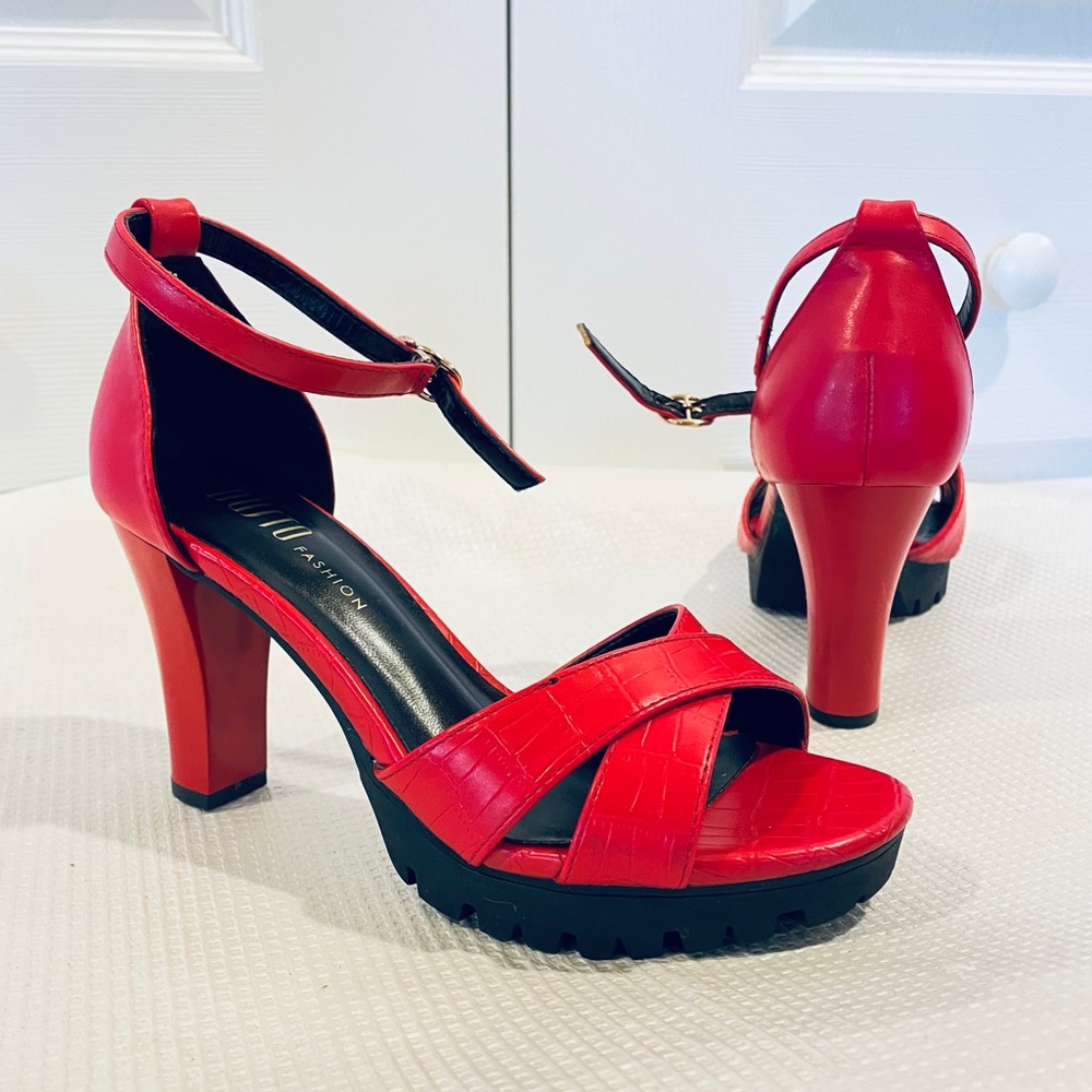 Platform Heeled Sandals with Ankle Strap
